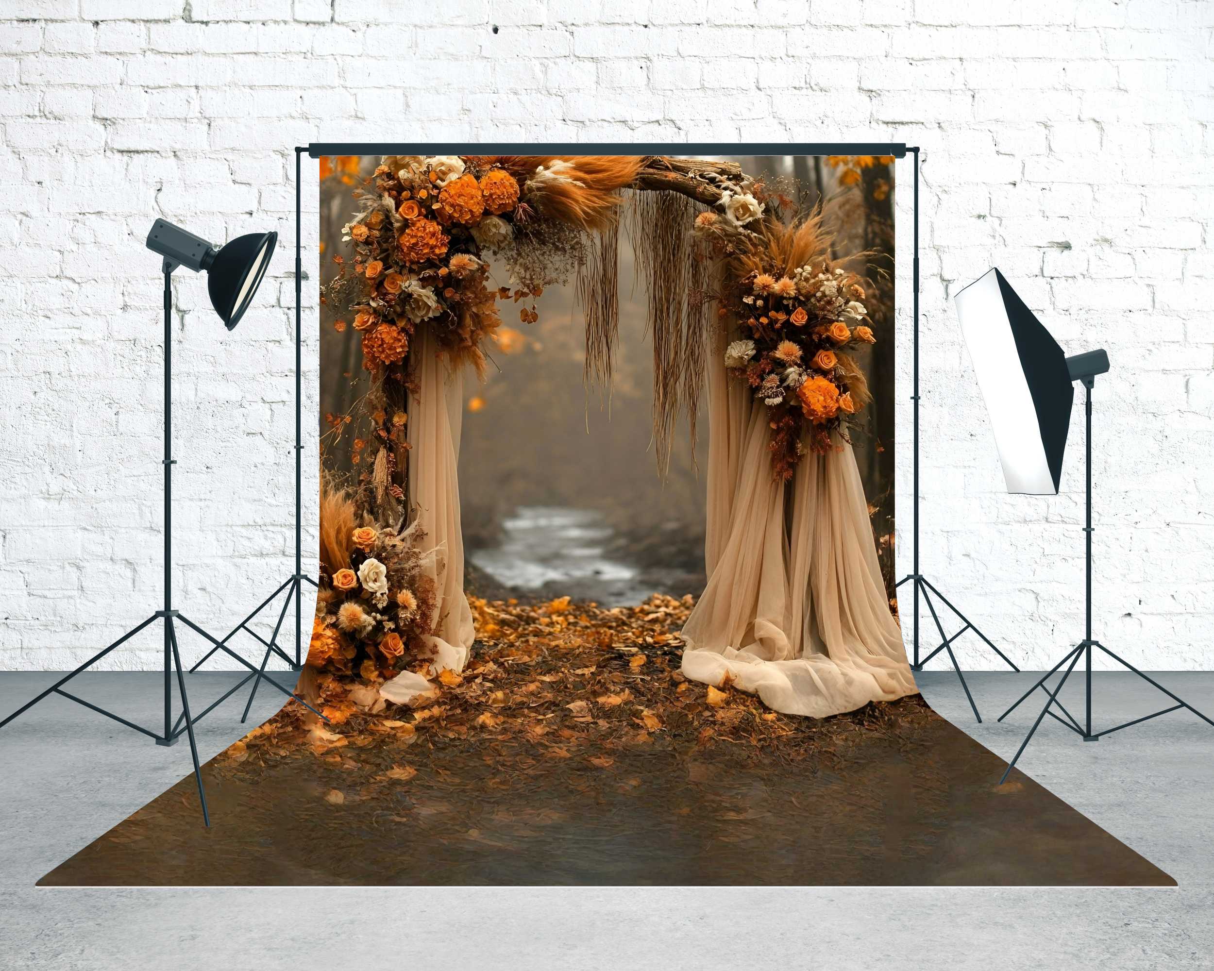 Fall Photography Backdrops Rustic Autumn River Arch Romance Sweep Backdrop UK MRR8-81