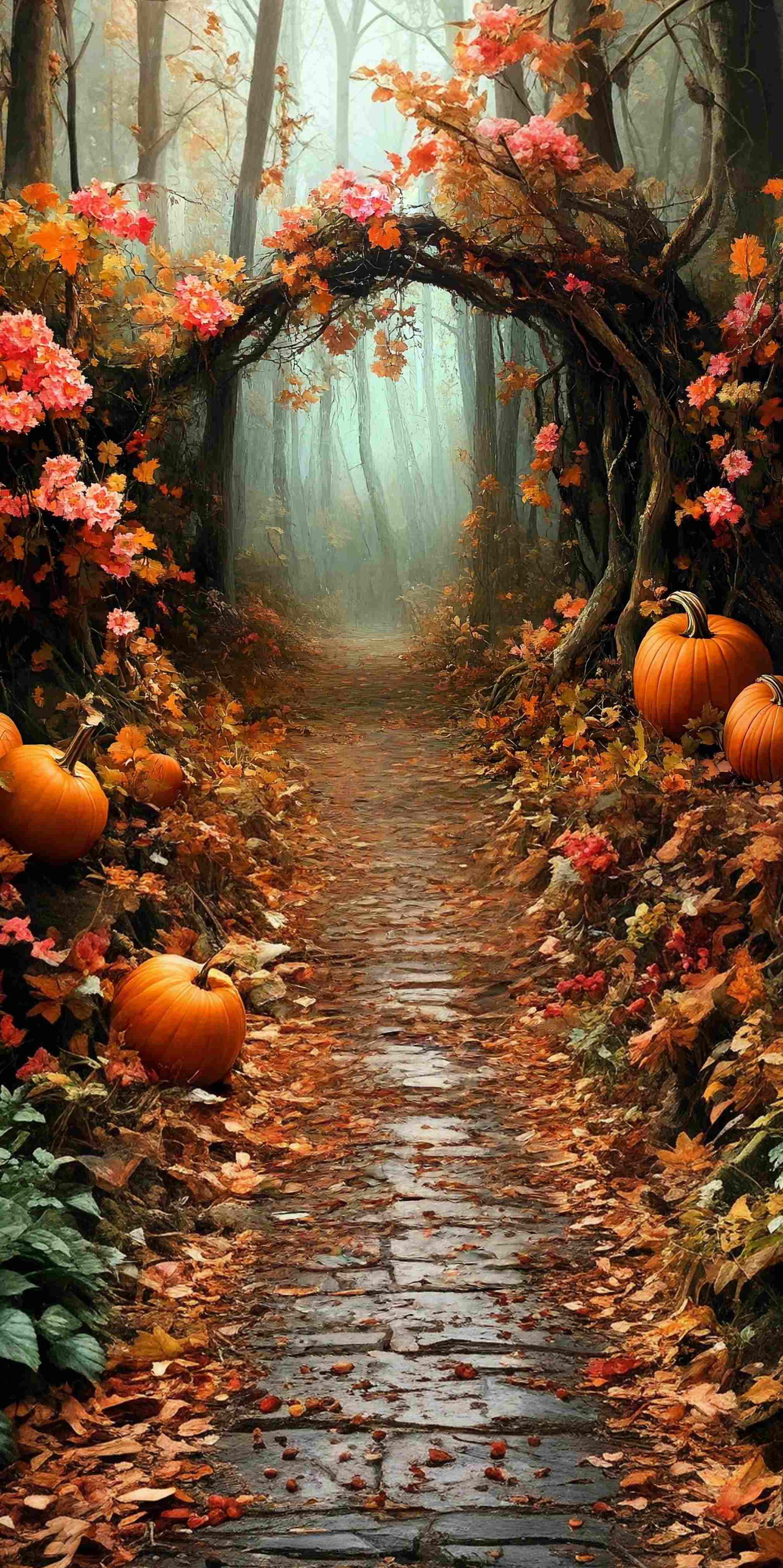 Autumn Fall Backdrop Pumpkin Forest Tunnel Sweep Backdrop UK MRR8-84