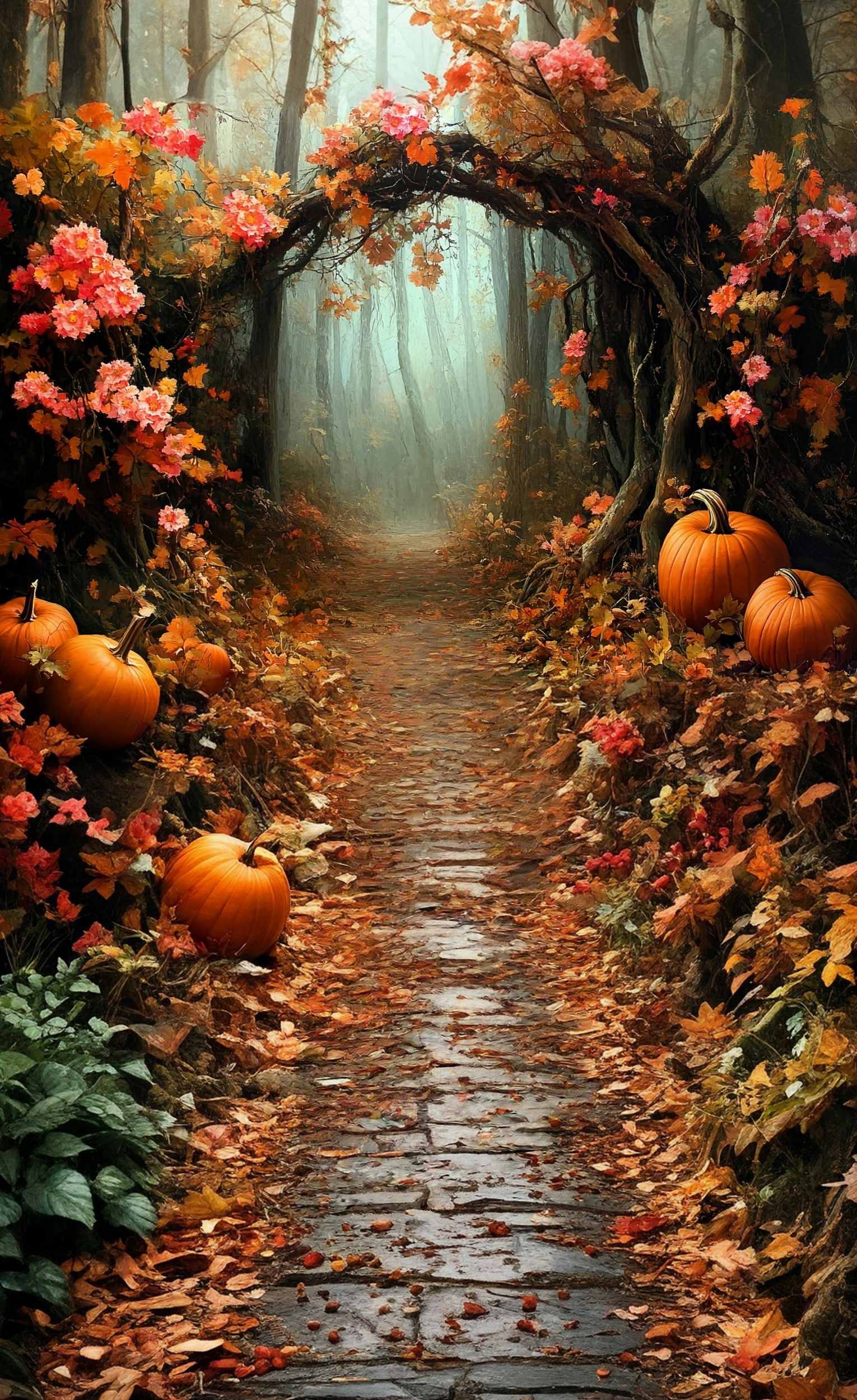 Autumn Fall Backdrop Pumpkin Forest Tunnel Sweep Backdrop UK MRR8-84