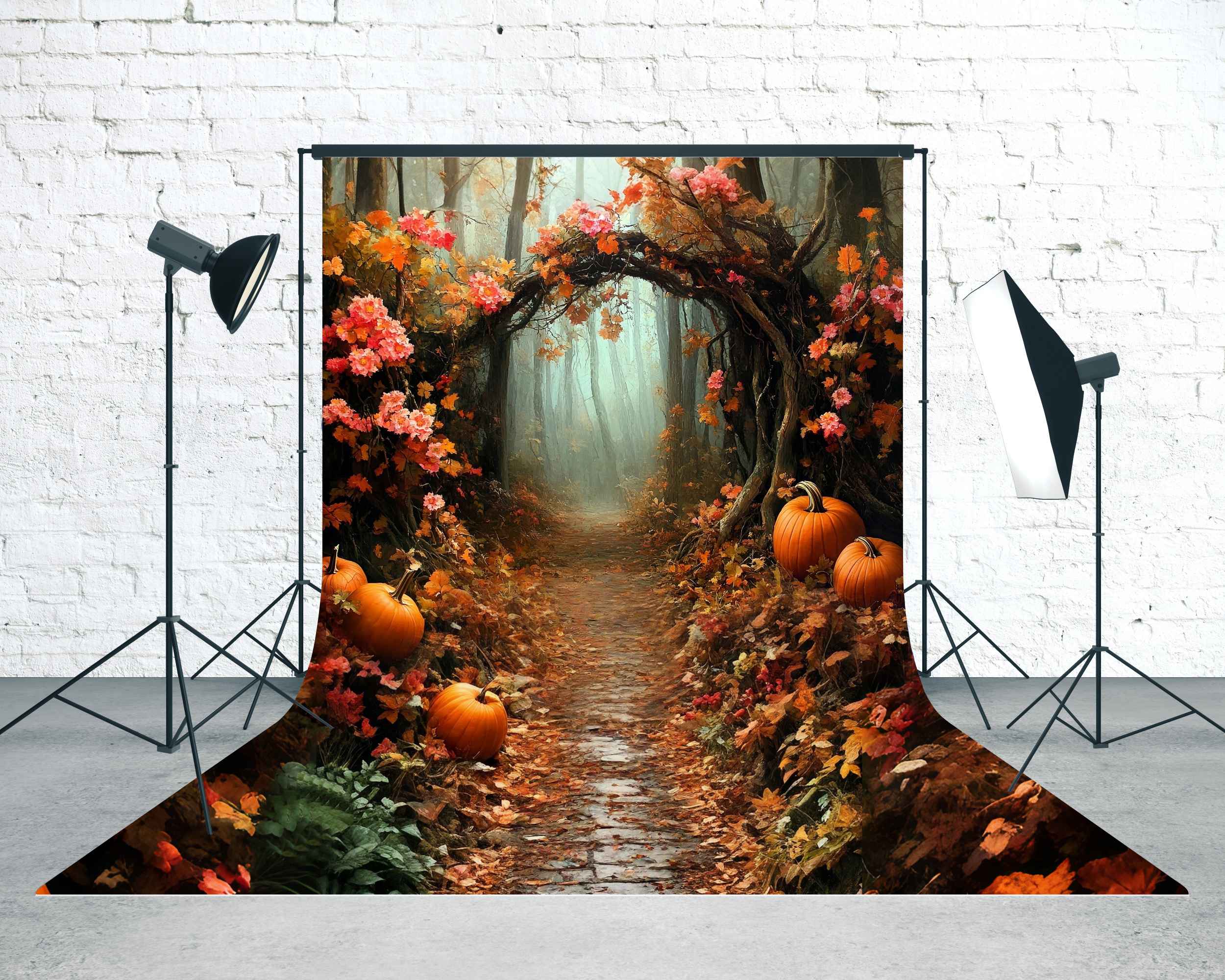 Autumn Fall Backdrop Pumpkin Forest Tunnel Sweep Backdrop UK MRR8-84