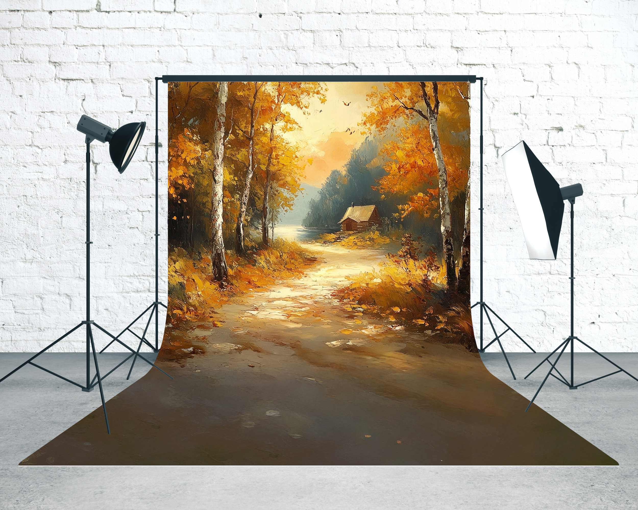 Fall Backdrop for Photos Autumn Cabin Riverbank Sweep Backdrop UK MRR8-85