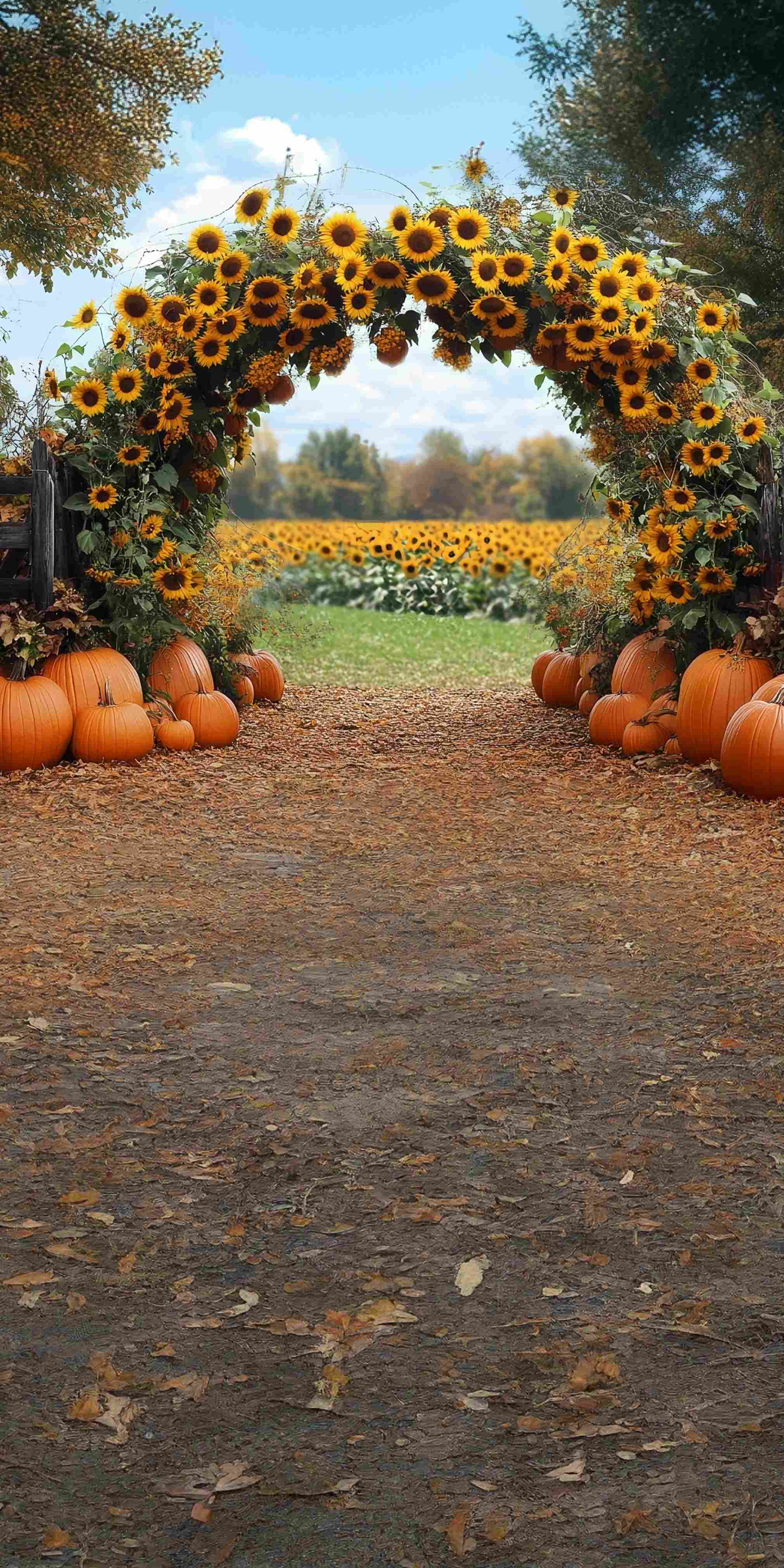 Autumn Backdrop Sunflower Pumpkin Archway Sweep Backdrop UK MRR8-86