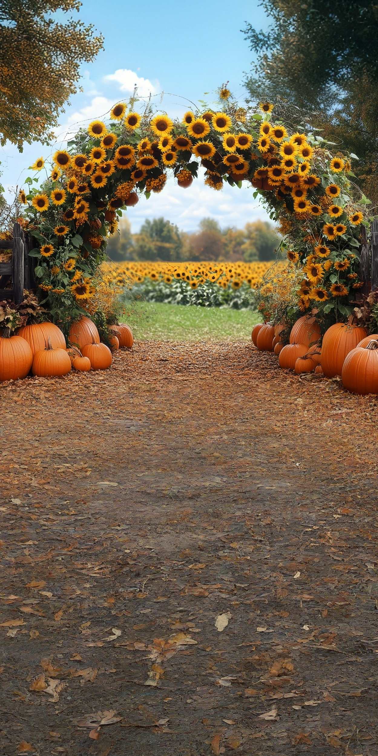 Autumn Backdrop Sunflower Pumpkin Archway Sweep Backdrop UK MRR8-86