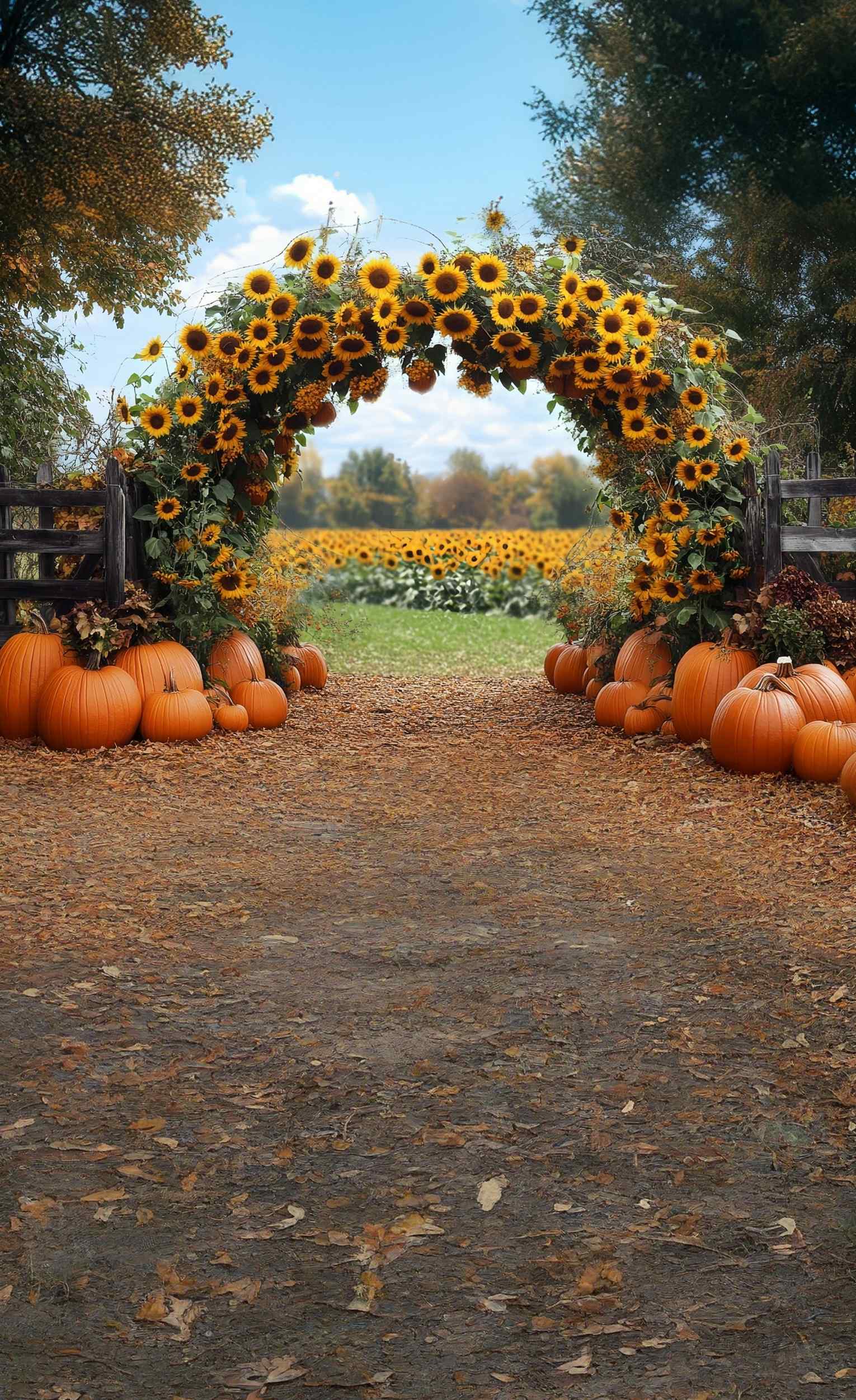 Autumn Backdrop Sunflower Pumpkin Archway Sweep Backdrop UK MRR8-86