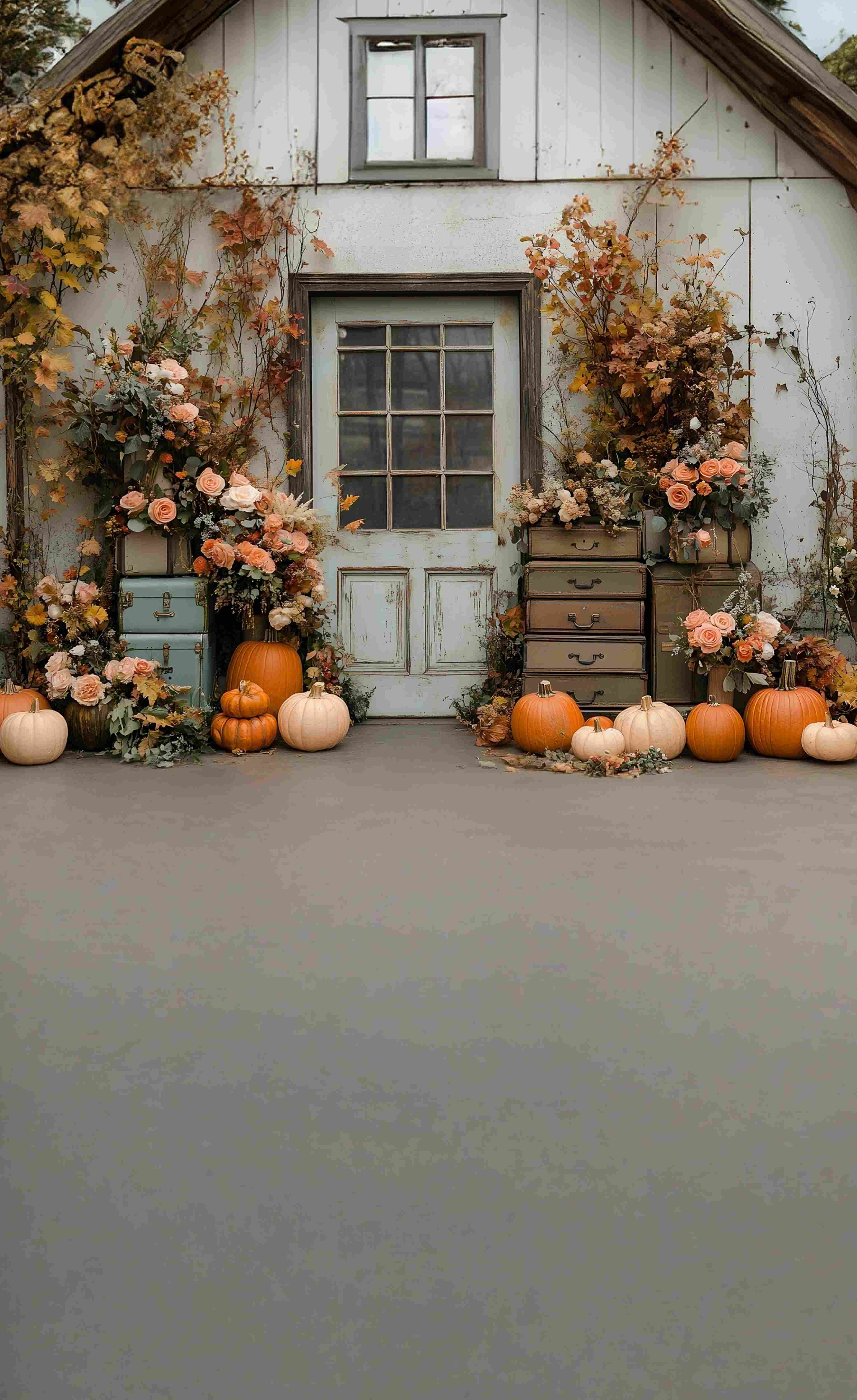 Western Backdrop Rustic Pumpkin Floral Porch Sweep Backdrop UK MRR8-87