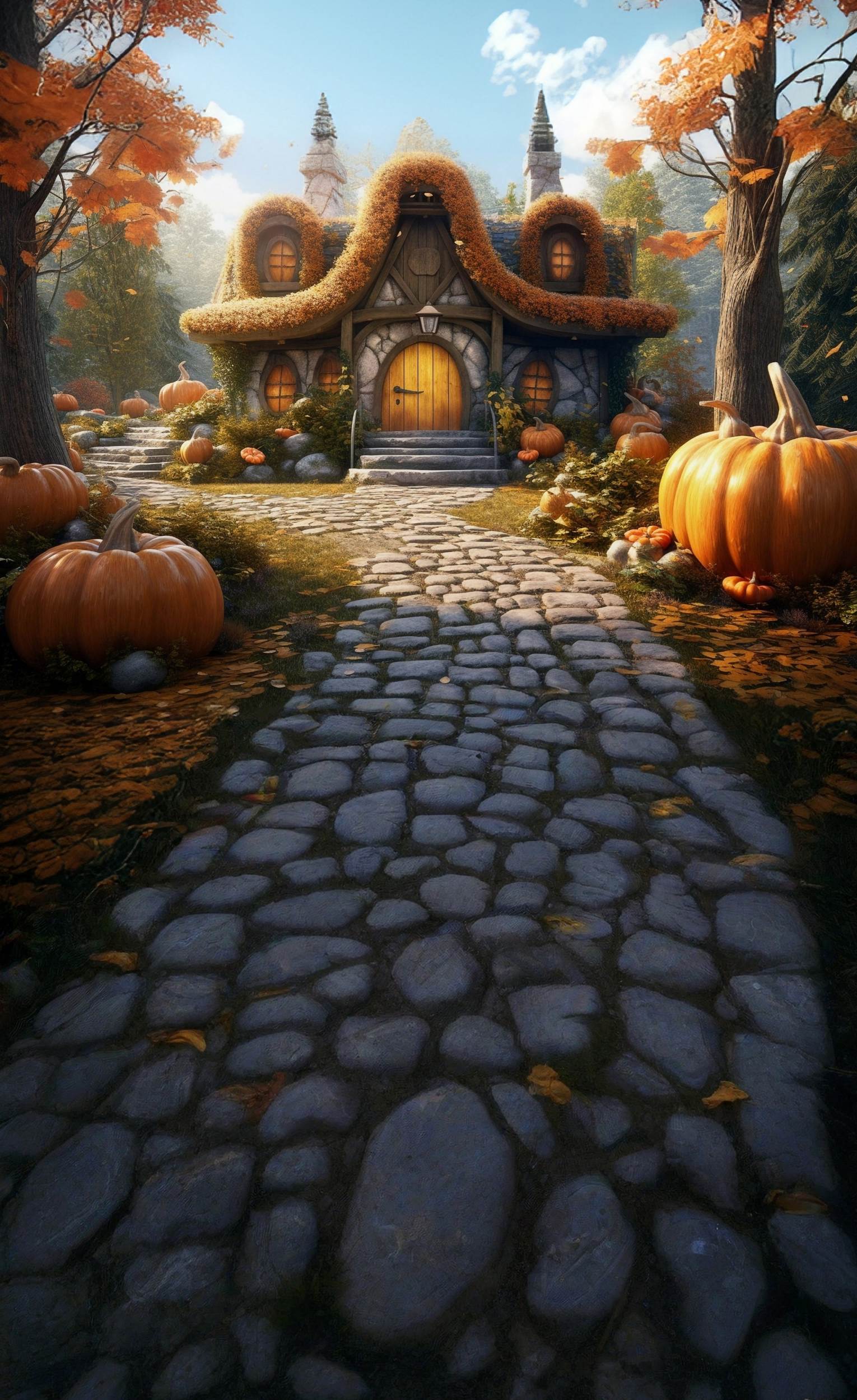 Fall Photo Backdrop Pumpkin Cottage Pathway Sweep Backdrop UK MRR8-91