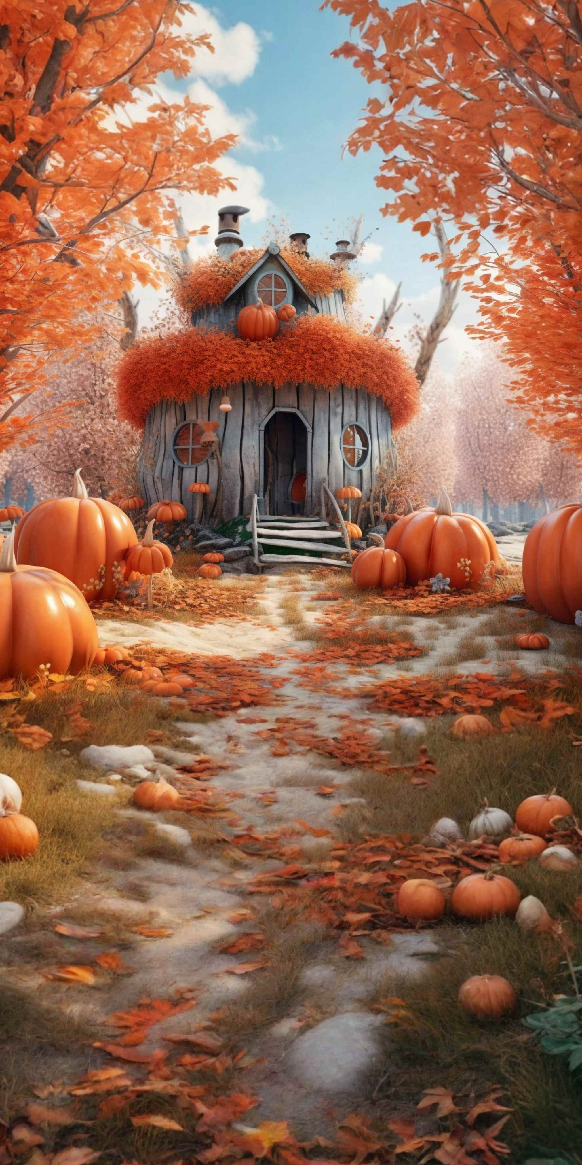 Autumn Backdrop Whimsical Pumpkin House Lane Sweep Backdrop UK MRR8-93