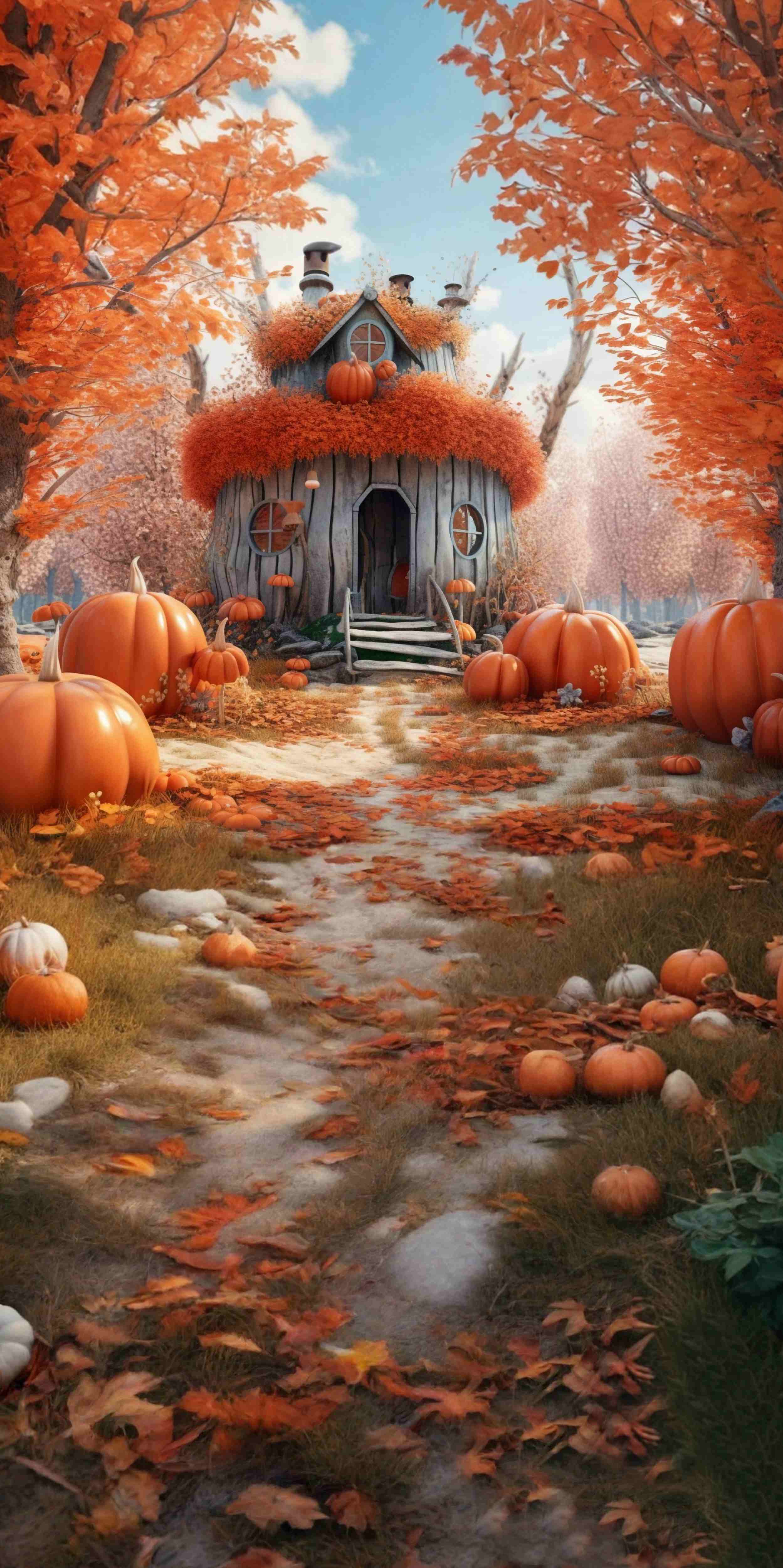 Autumn Backdrop Whimsical Pumpkin House Lane Sweep Backdrop UK MRR8-93