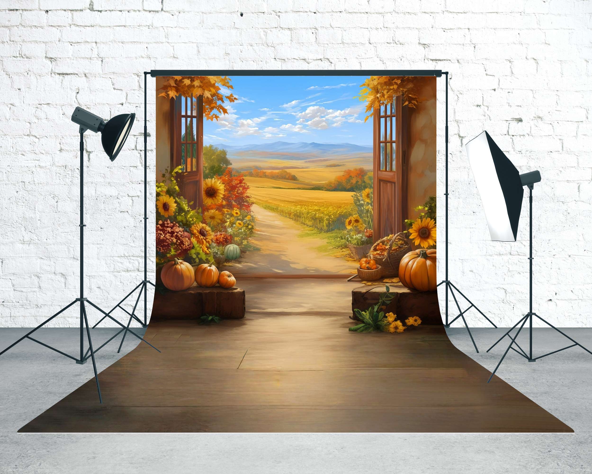Fall Leaves Backdrop Autumn Window View Farm Trail Sweep Backdrop UK MRR8-98