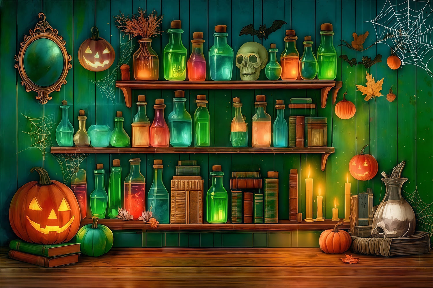 Halloween Wall Backdrop Chemical Reagent Skull Spooky Green Wall Backdrop UK MRR8-9