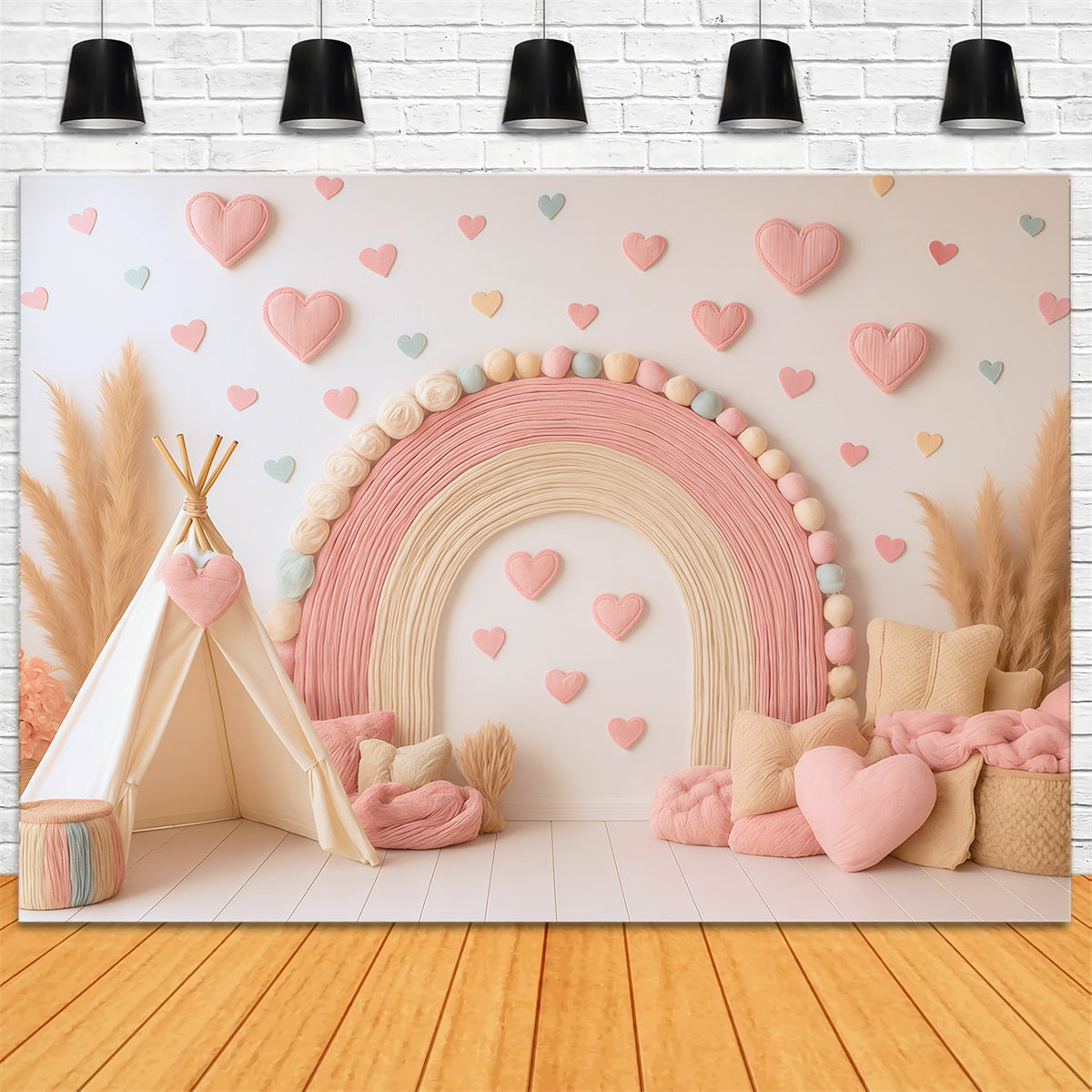 Boho Rainbow Backdrop Pink Rainbow Heart Decor Photography Backdrops for Kids UK MRR9-11