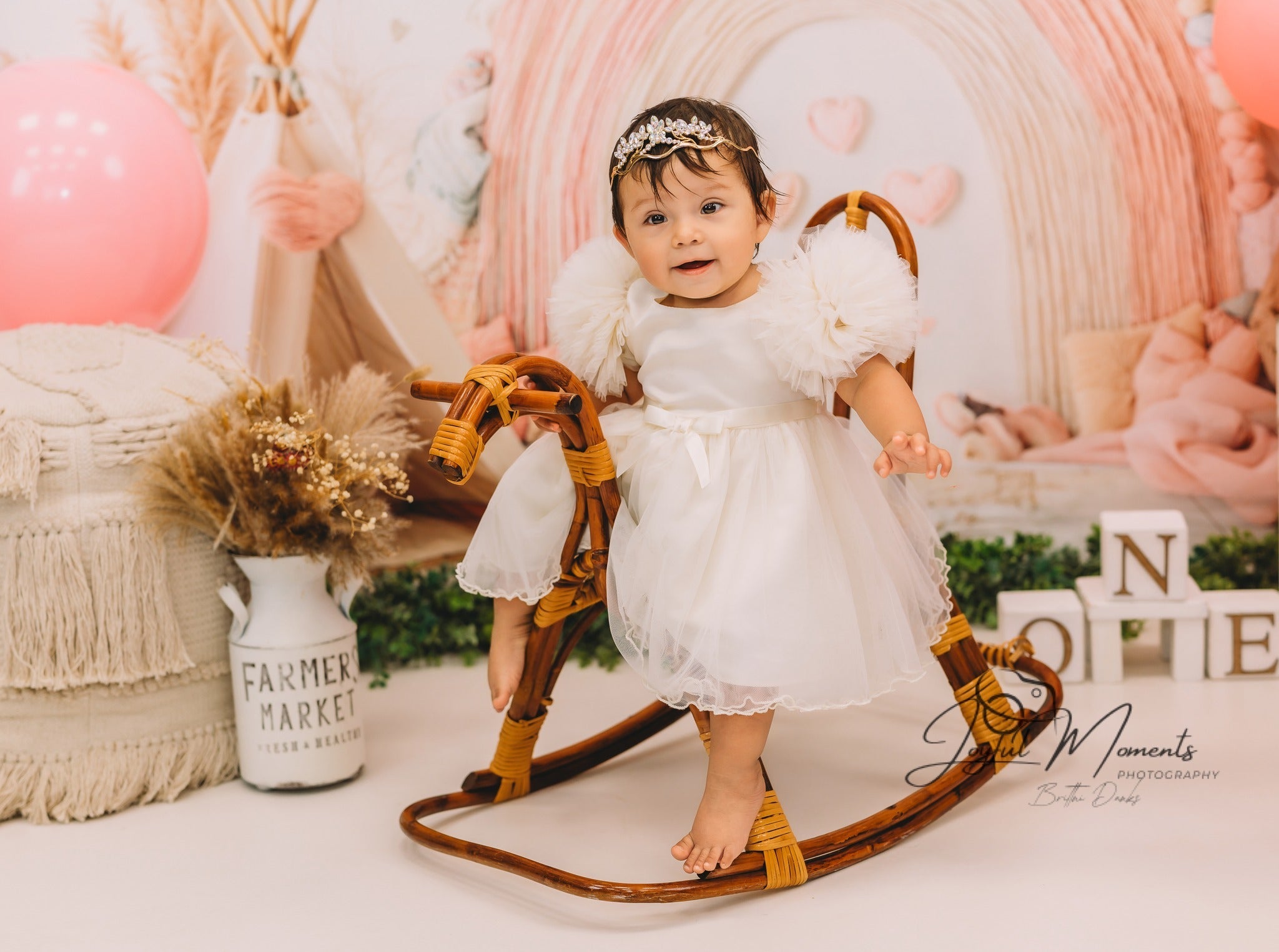 Boho Rainbow Backdrop Pink Rainbow Heart Decor Photography Backdrops for Kids UK MRR9-11