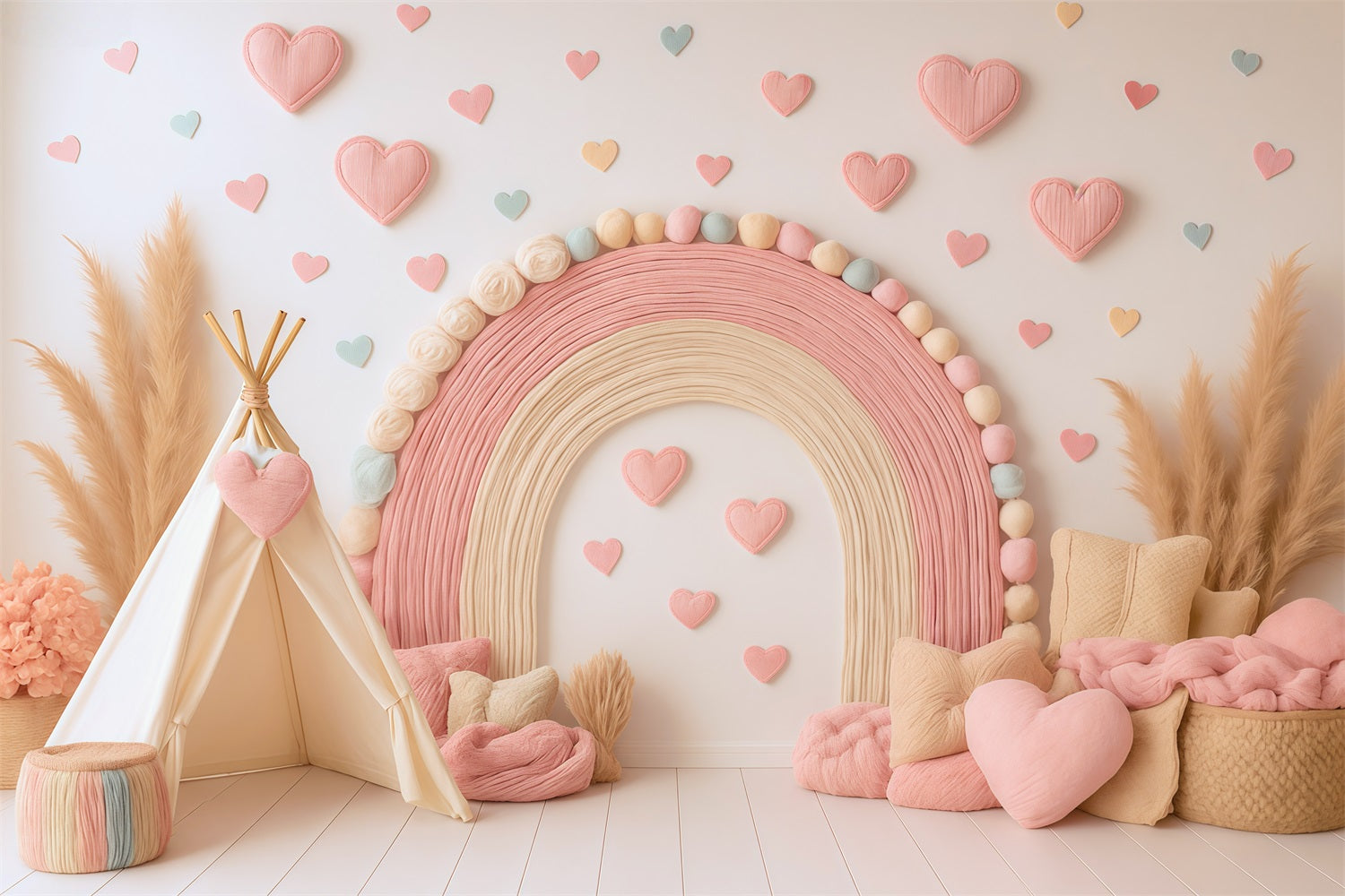 Boho Rainbow Backdrop Pink Rainbow Heart Decor Photography Backdrops for Kids UK MRR9-11