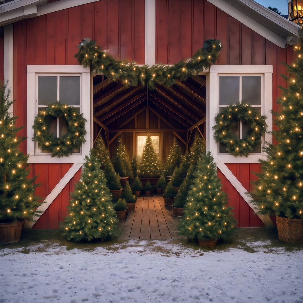 Tree Farm Backdrop Christmas Tree Barn Lights Christmas Backdrop UK MRR9-13