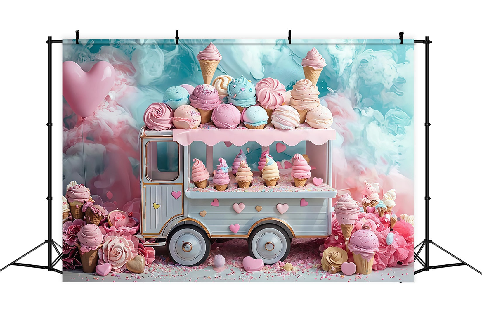 Newborn Backdrop Pastel Ice Cream Truck Sweets Kids Photo Backdrop UK MRR9-14