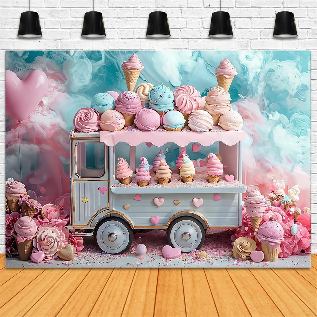 Newborn Backdrop Pastel Ice Cream Truck Sweets Kids Photo Backdrop UK MRR9-14