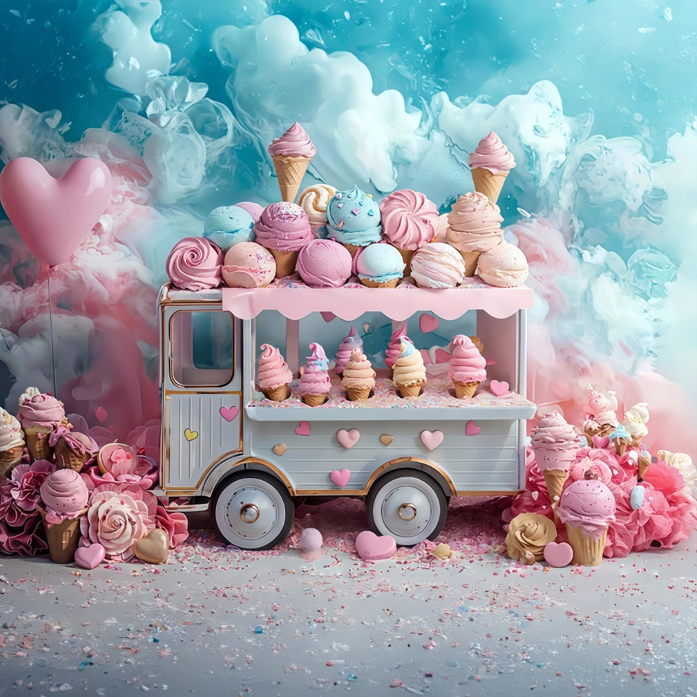 Newborn Backdrop Pastel Ice Cream Truck Sweets Kids Photo Backdrop UK MRR9-14