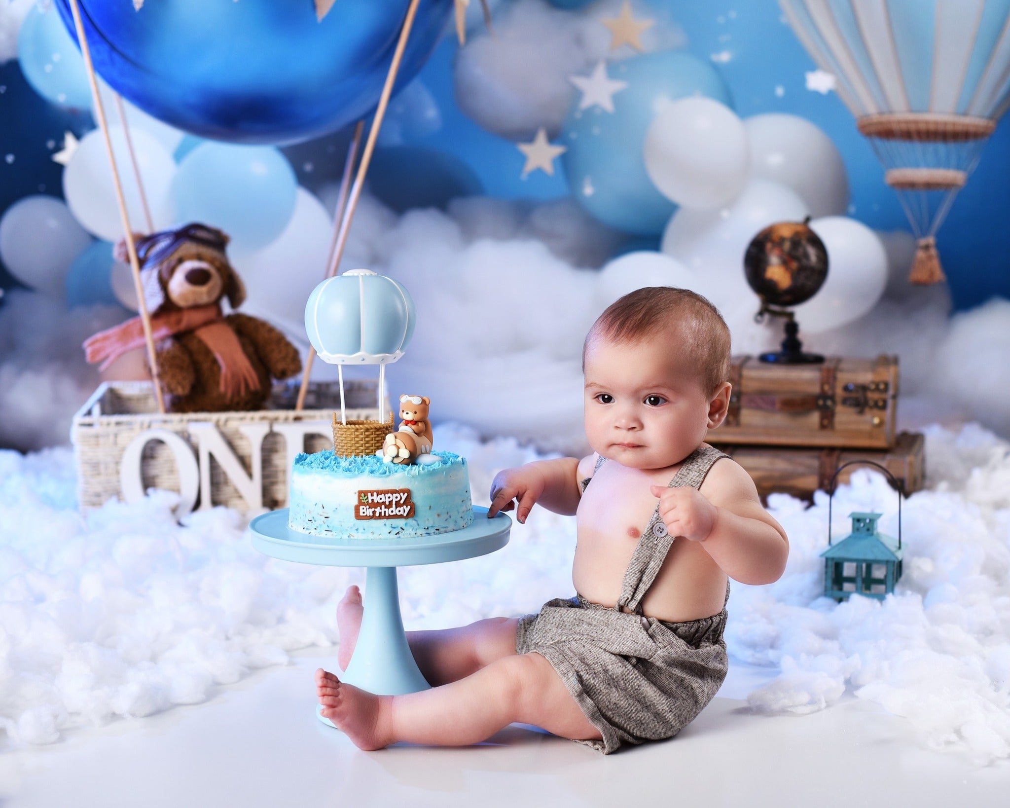 Stars Backdrop Blue Sky Balloon Clouds Newborn Photoshoot Backdrop UK MRR9-15