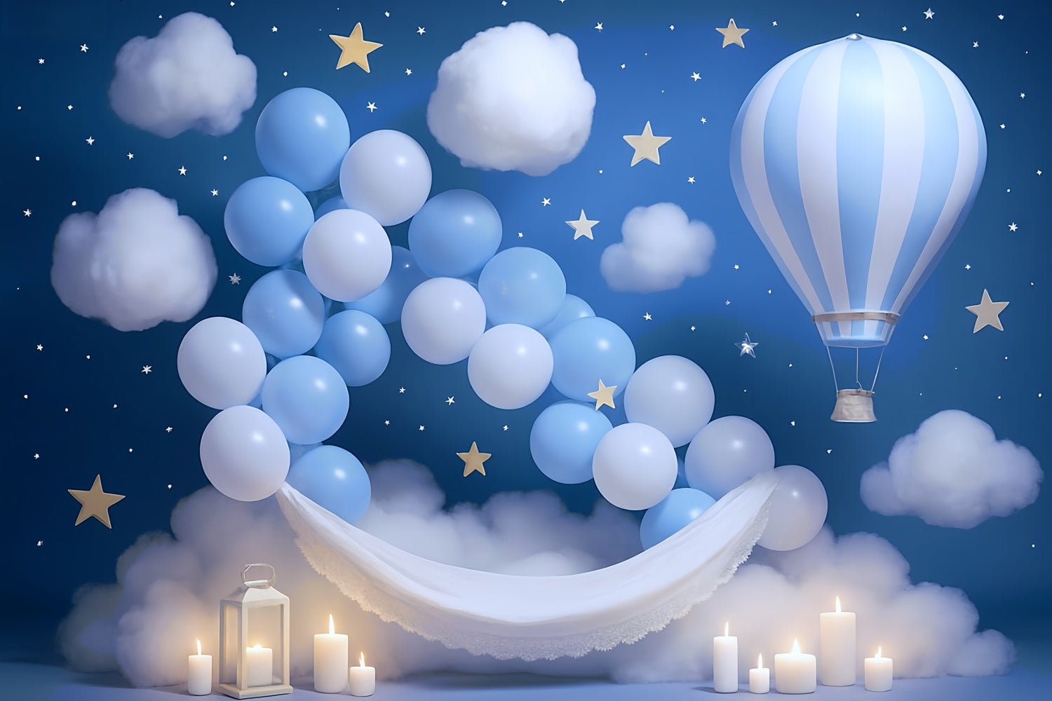 Stars Backdrop Blue Sky Balloon Clouds Newborn Photoshoot Backdrop UK MRR9-15