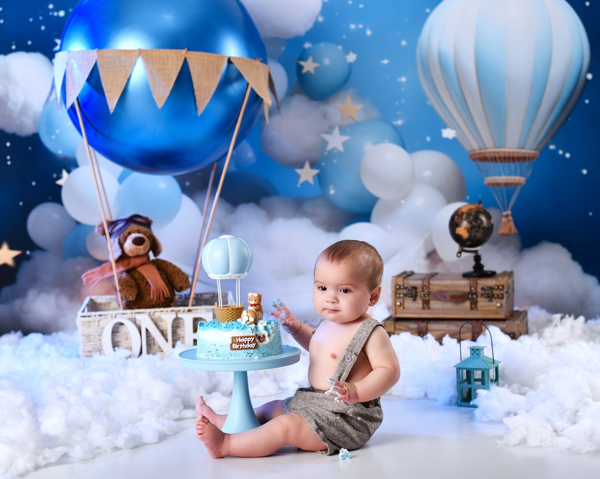 Stars Backdrop Blue Sky Balloon Clouds Newborn Photoshoot Backdrop UK MRR9-15