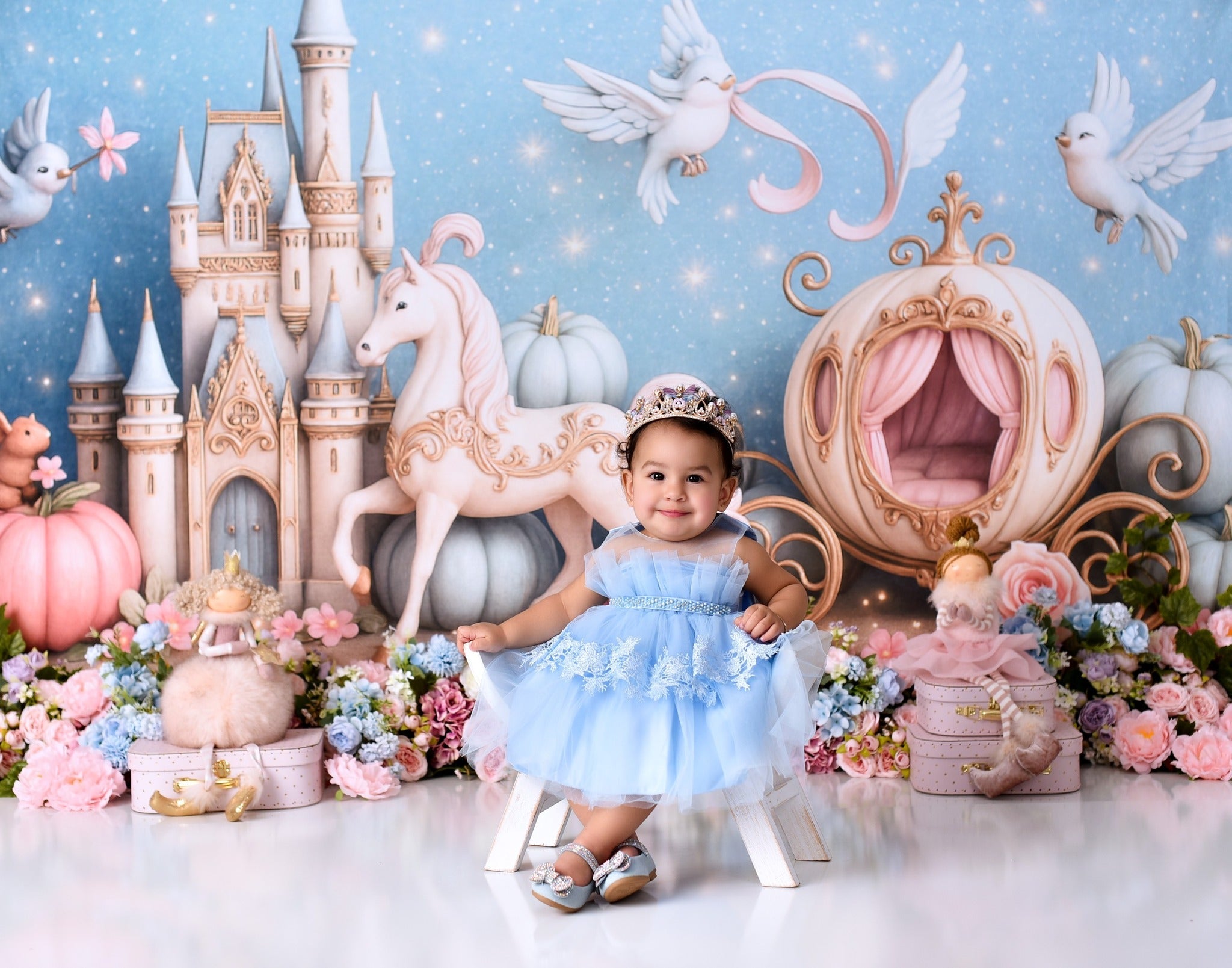 Castle Backdrop Fairy Tale Castle Carriage Newborn Photo Backdrop UK MRR9-16
