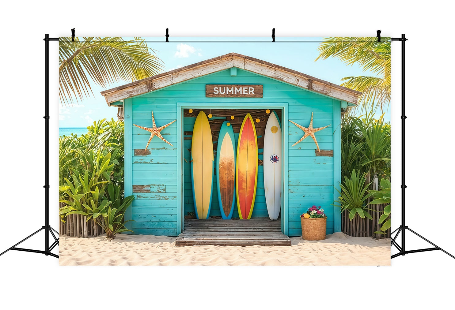 Beach Backdrop Surfboards Tropical Beach Hut Summer Backdrop UK MRR9-17
