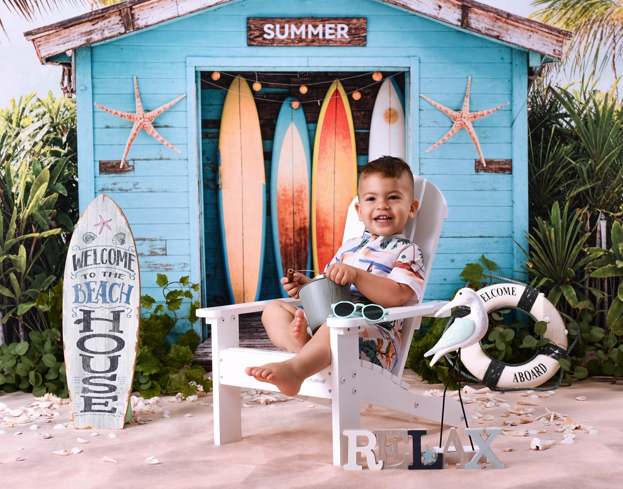 Beach Backdrop Surfboards Tropical Beach Hut Summer Backdrop UK MRR9-17