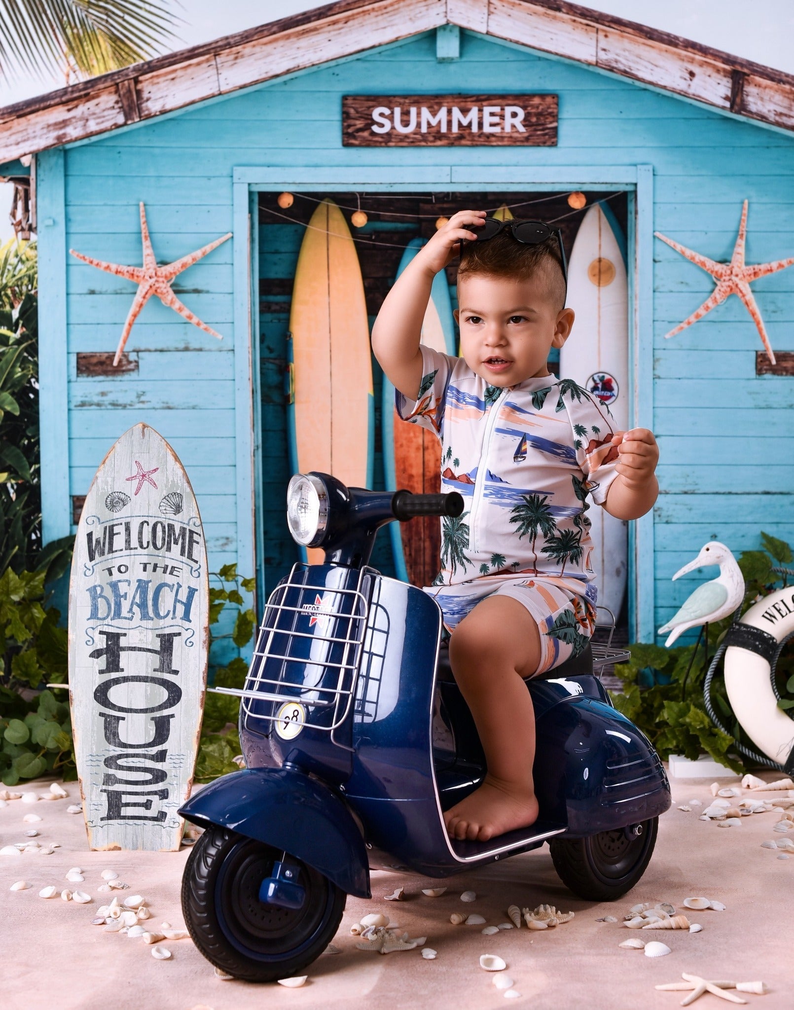 Beach Backdrop Surfboards Tropical Beach Hut Summer Backdrop UK MRR9-17