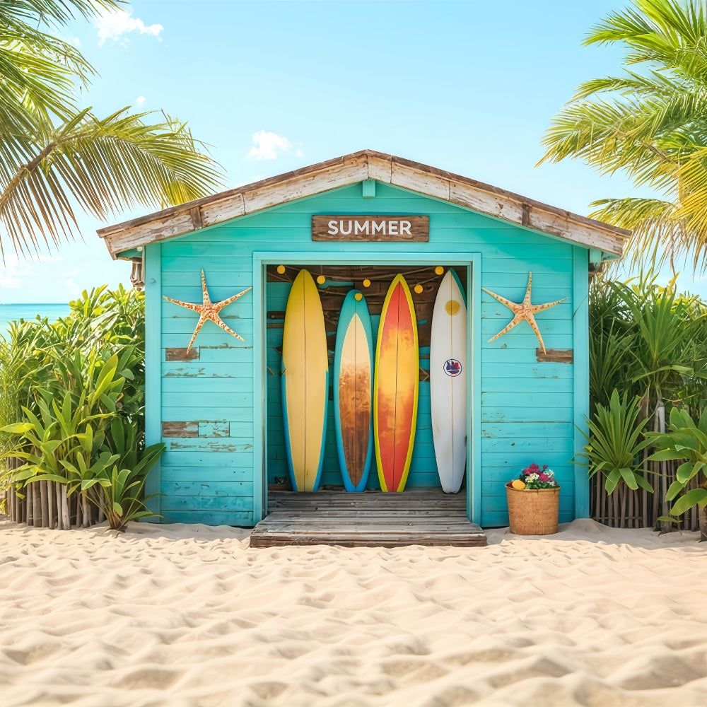 Beach Backdrop Surfboards Tropical Beach Hut Summer Backdrop UK MRR9-17
