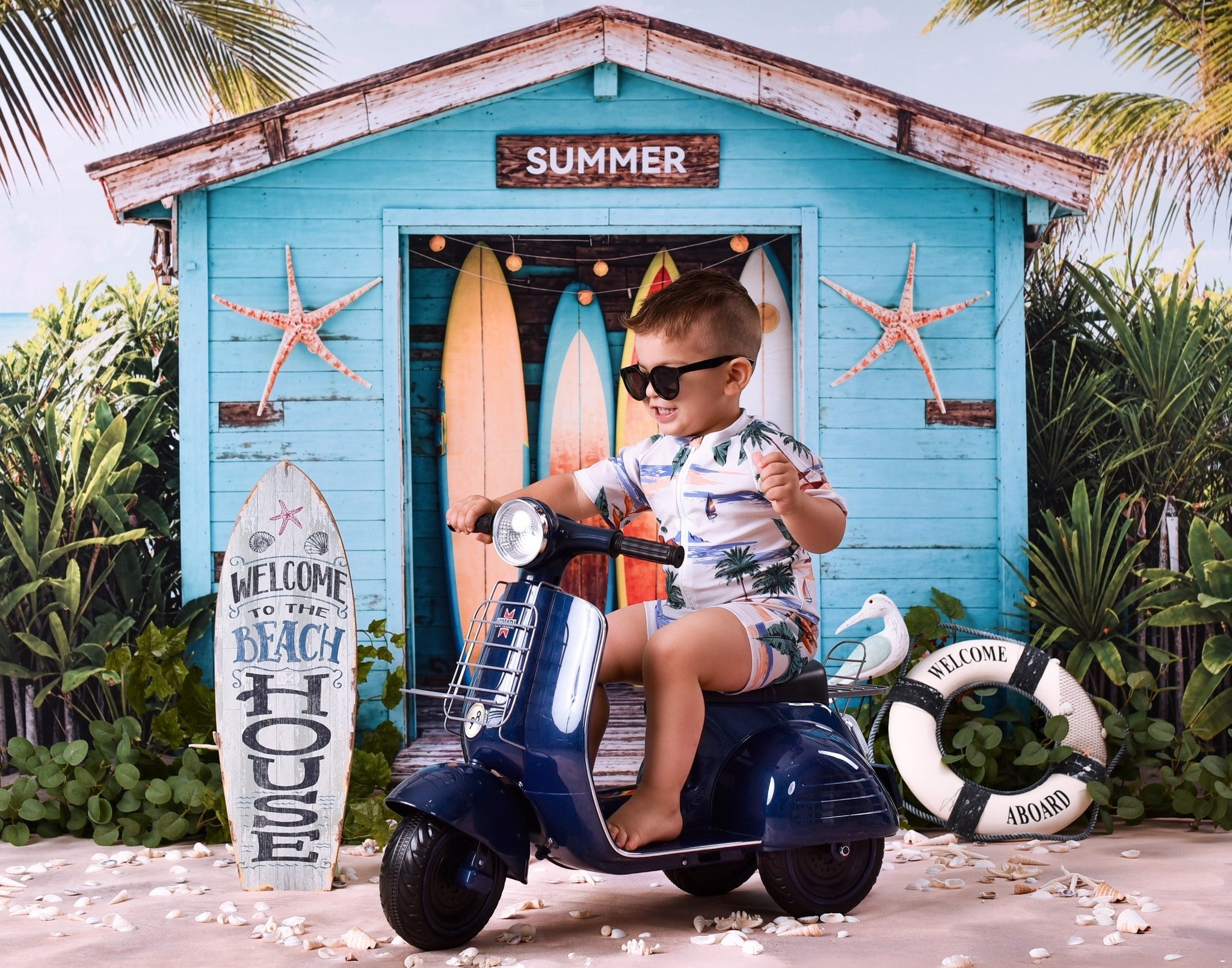Beach Backdrop Surfboards Tropical Beach Hut Summer Backdrop UK MRR9-17