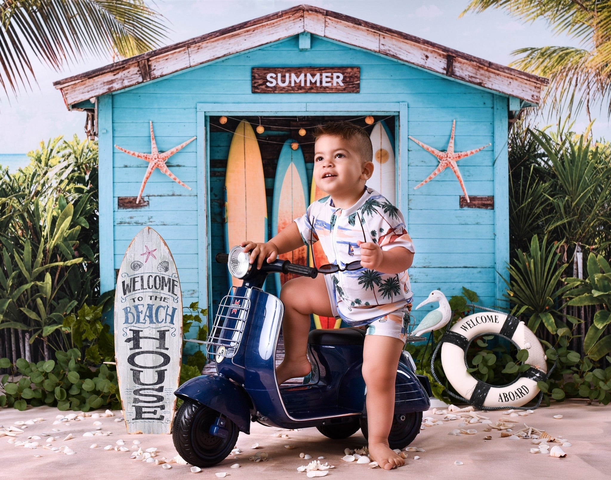 Beach Backdrop Surfboards Tropical Beach Hut Summer Backdrop UK MRR9-17