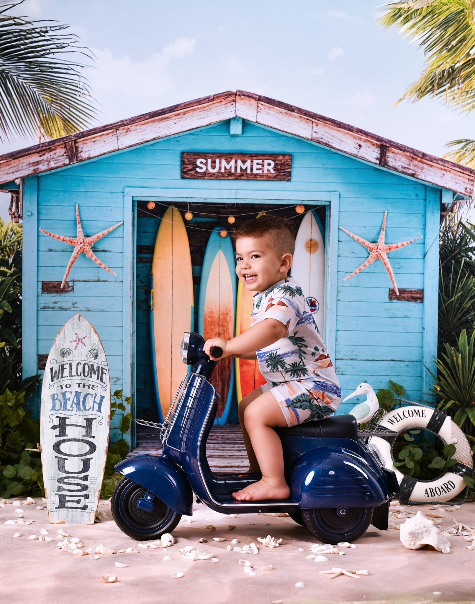 Beach Backdrop Surfboards Tropical Beach Hut Summer Backdrop UK MRR9-17
