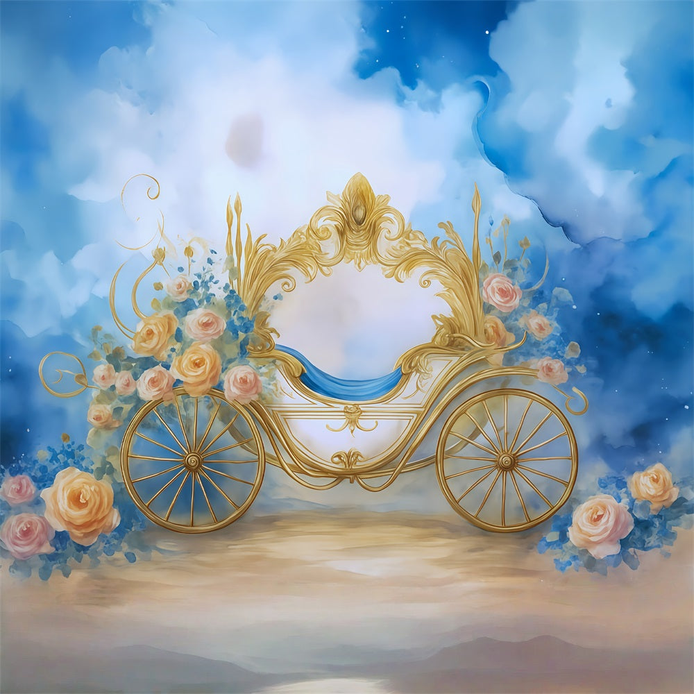 Newborn Photo Backdrop Golden Carriage Floral Fantasy Kids Backdrop UK MRR9-18