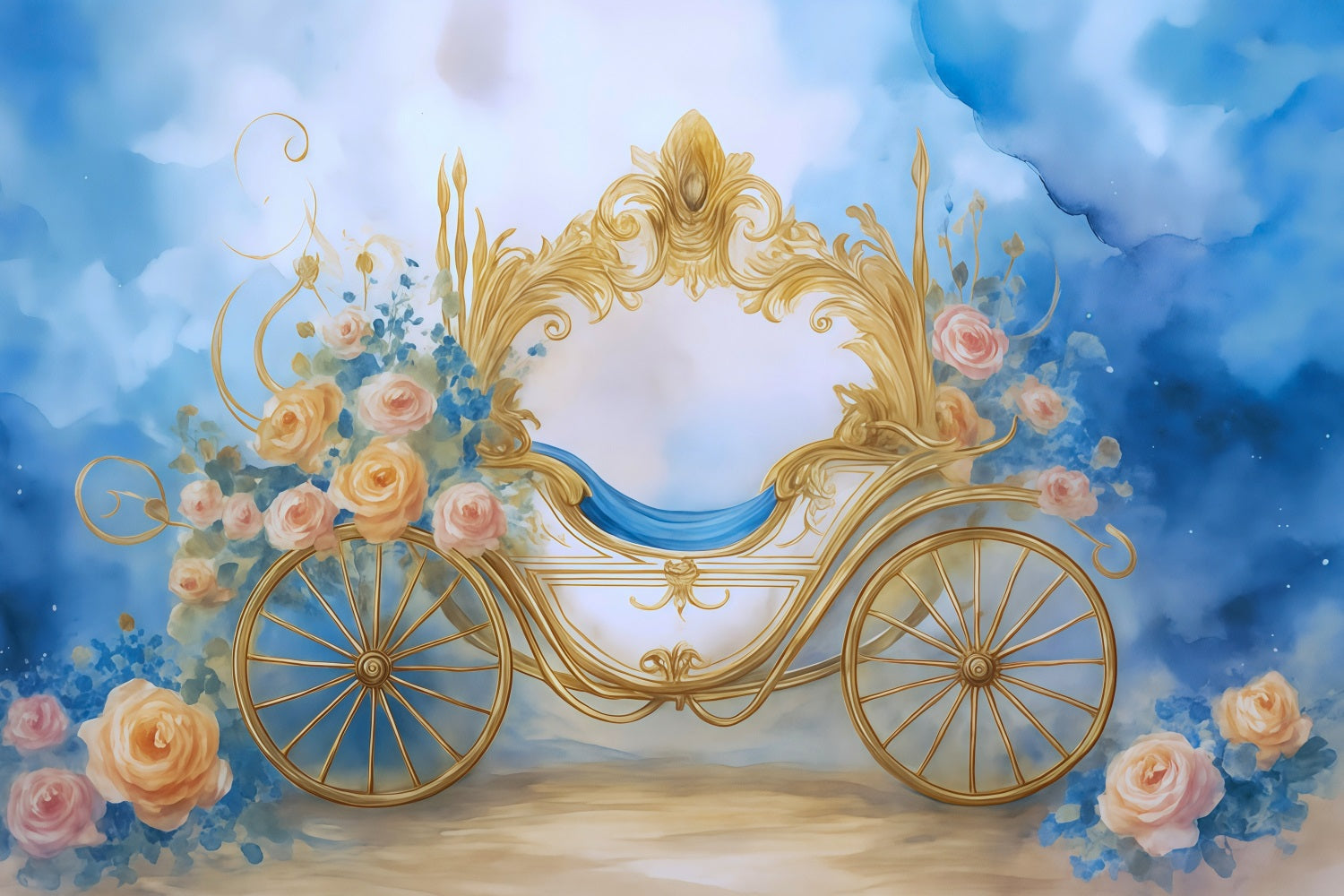 Newborn Photo Backdrop Golden Carriage Floral Fantasy Kids Backdrop UK MRR9-18
