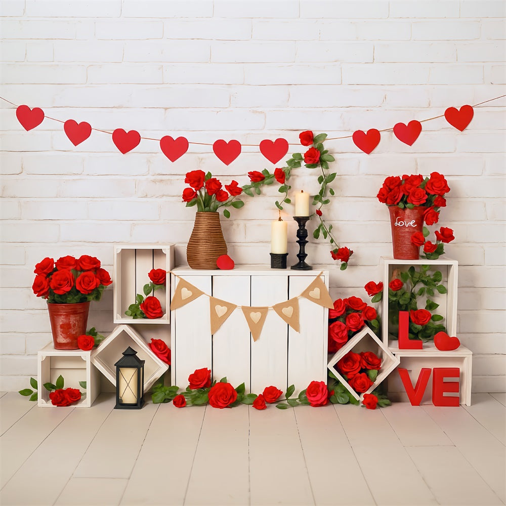 Valentine Backdrops Red Roses Hearts Love Decor Valentine's Day Backdrop UK MRR9-2