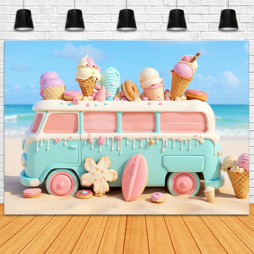 Newborn Photo Backdrop Candy Pastel Ice Cream Van Children Backdrops UK MRR9-20