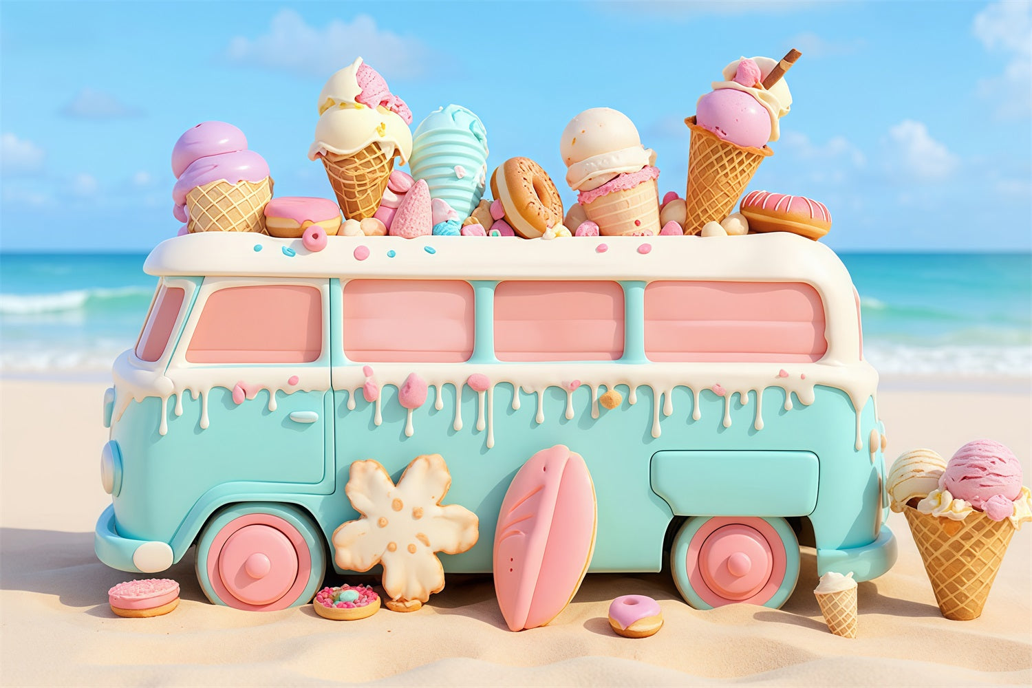 Newborn Photo Backdrop Candy Pastel Ice Cream Van Children Backdrops UK MRR9-20