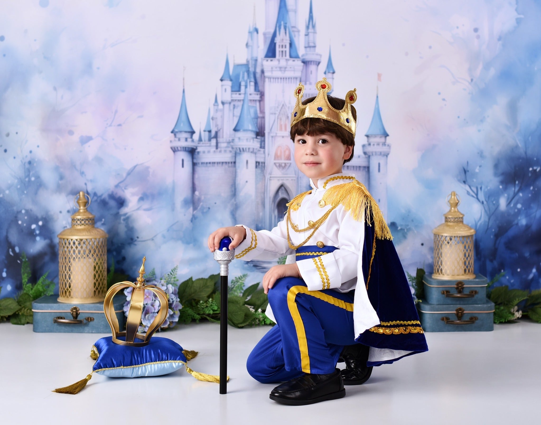 Castle Photo Backdrop Blue Towers Fairytale Castle Newborn Backdrop UK MRR9-23