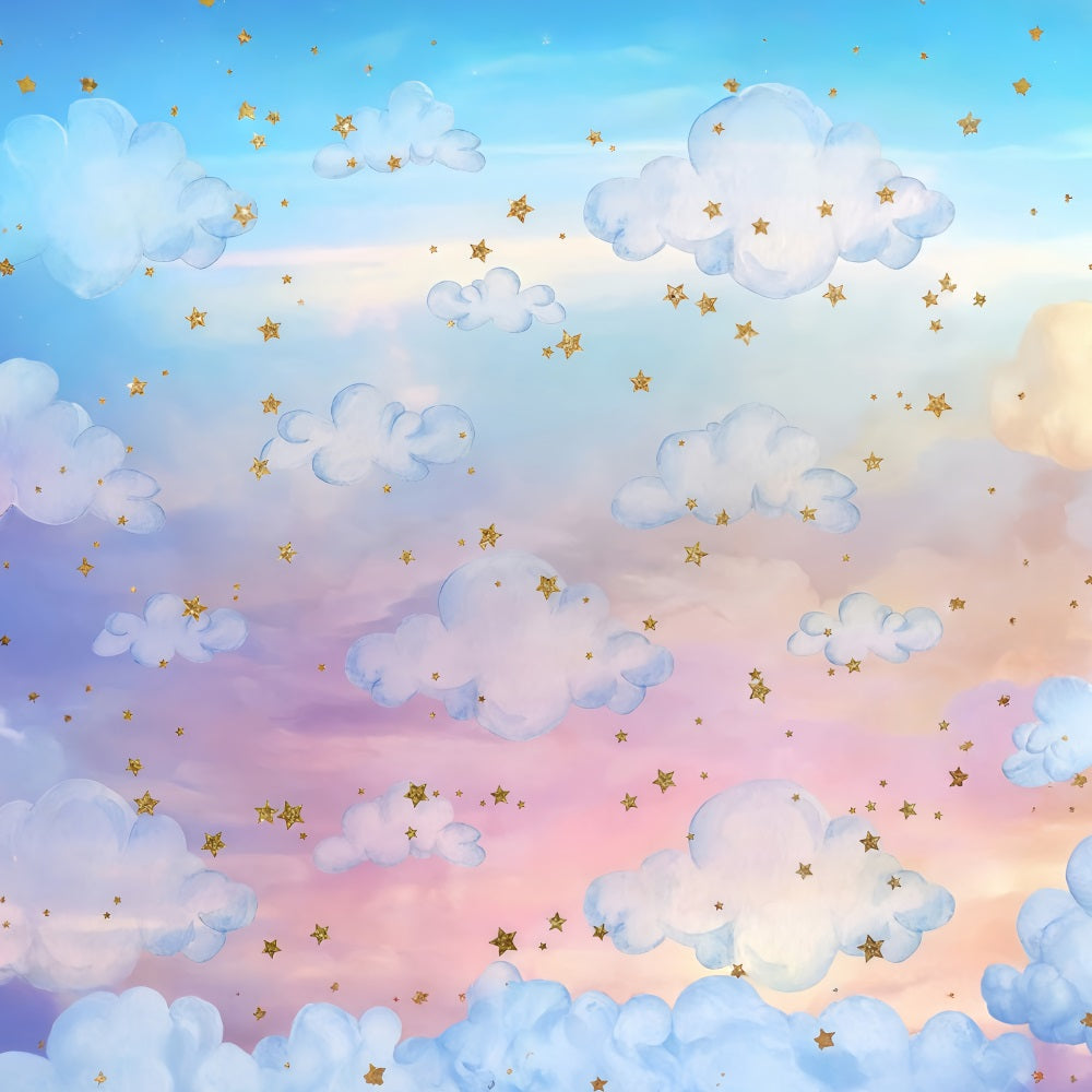 Clouds Backdrop Rainbow Clouds Golden Stars Cloudy Sky Backdrop UK MRR9-28