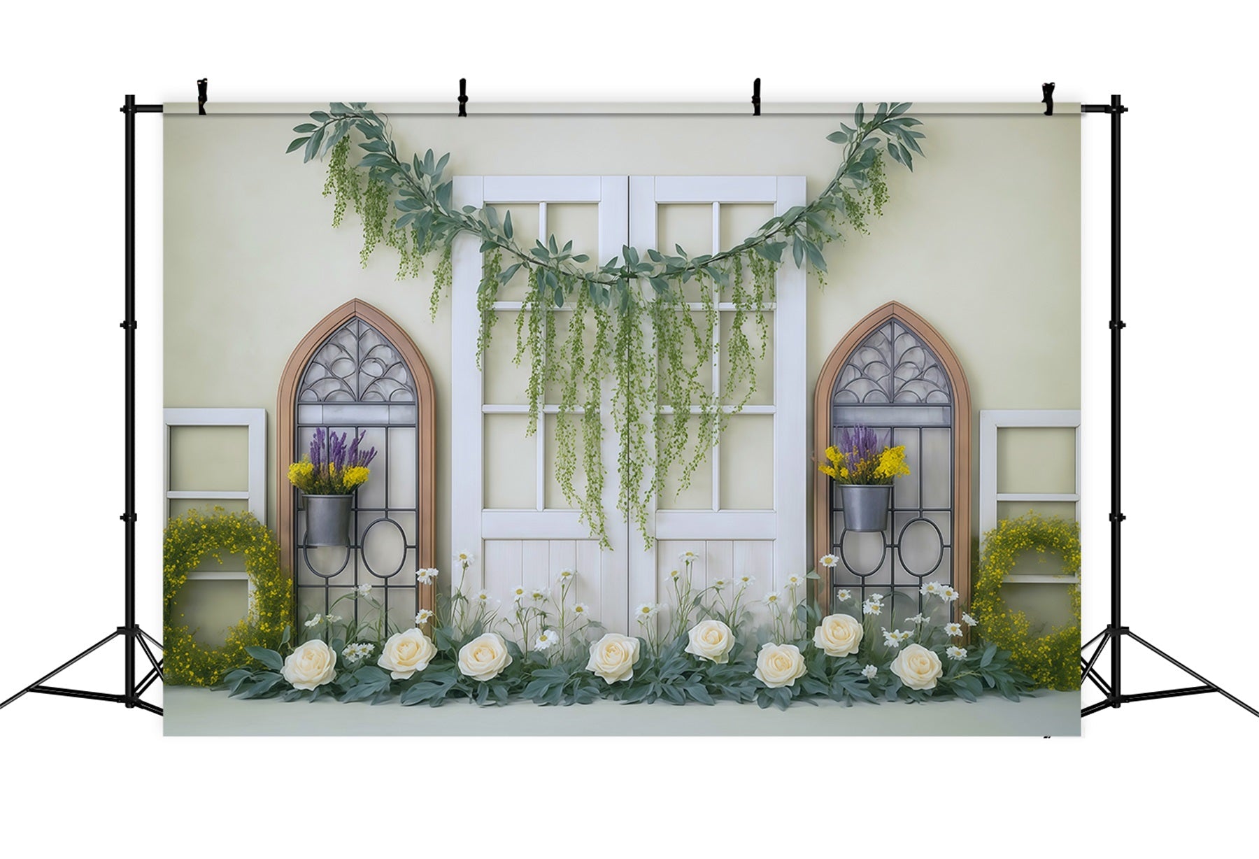Spring Floral Backdrop Yellow Greenery Window Floral Garland Spring Backdrop Ideas UK MRR9-3