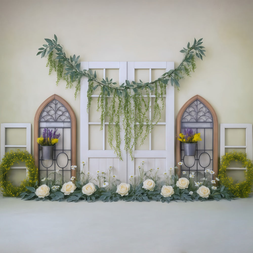 Spring Floral Backdrop Yellow Greenery Window Floral Garland Spring Backdrop Ideas UK MRR9-3