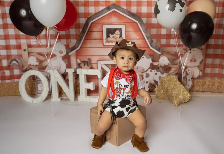 Kids Photo Backdrop Cartoon Farm Animals Barn Newborn Backdrop UK MRR9-31
