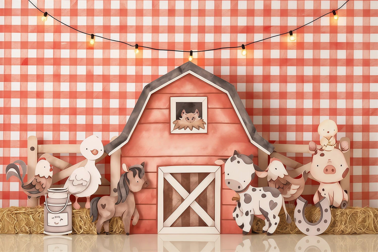 Kids Photo Backdrop Cartoon Farm Animals Barn Newborn Backdrop UK MRR9-31