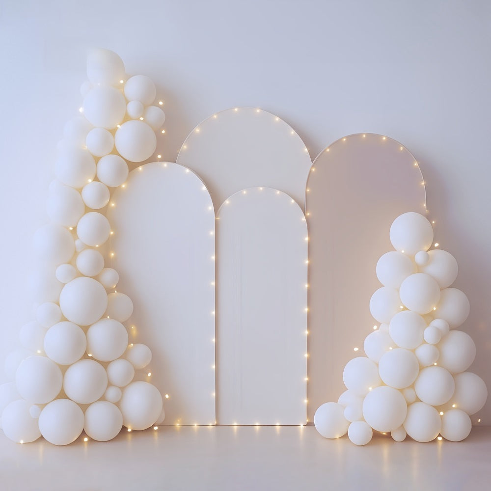 Cake Smash Backdrop Minimalist White Balloon Arches Birthday Backdrop UK MRR9-36
