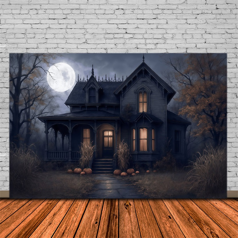 Halloween Backdrop Haunted House Full Moon Night Spooky Halloween Backdrop UK MRR9-38