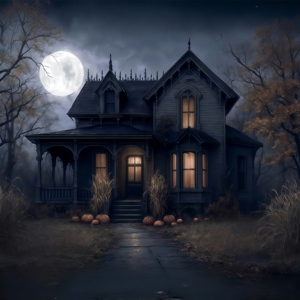 Halloween Backdrop Haunted House Full Moon Night Spooky Halloween Backdrop UK MRR9-38