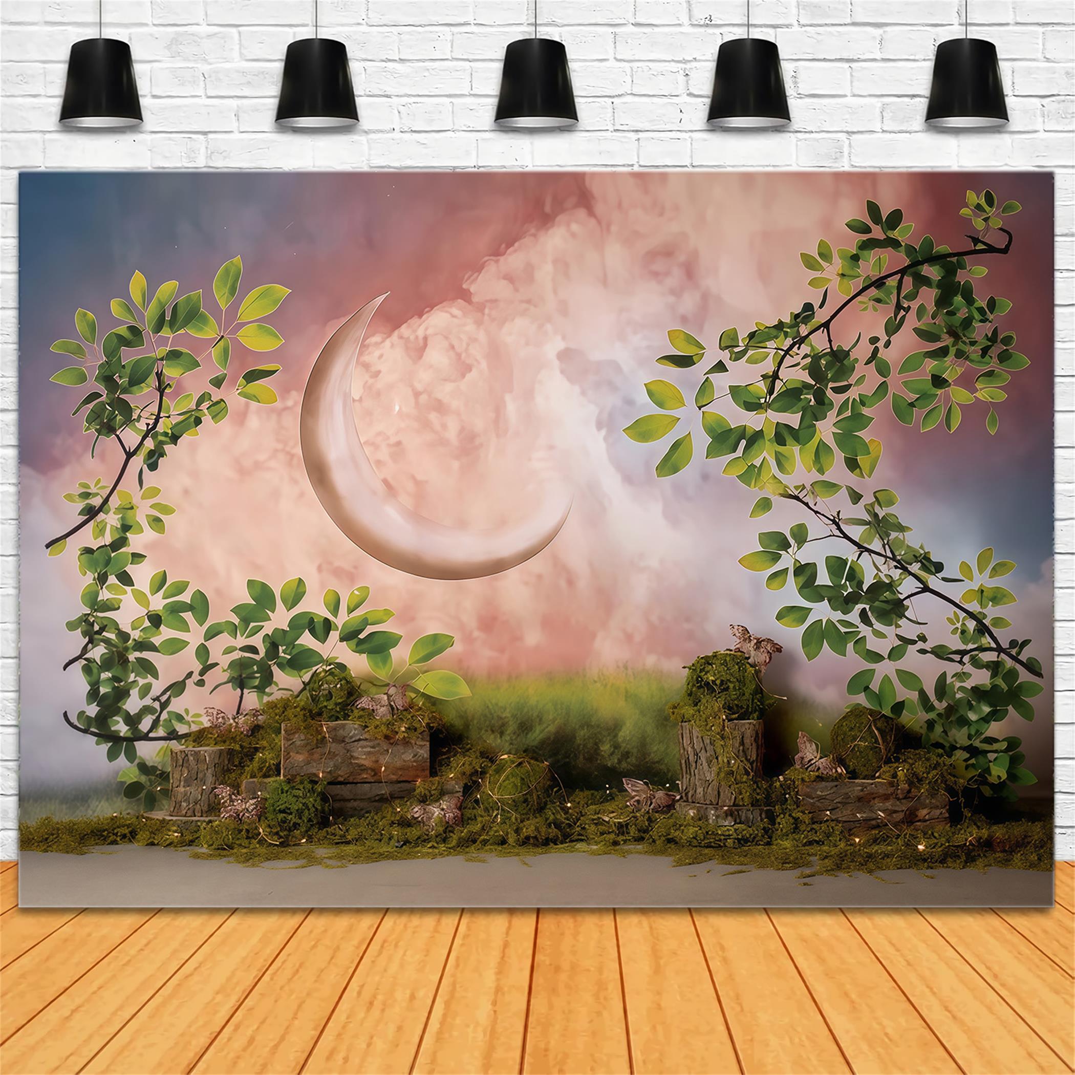 Kids Photo Backdrop Enchanted Crescent Moon Garden Newborn Backdrop UK MRR9-39