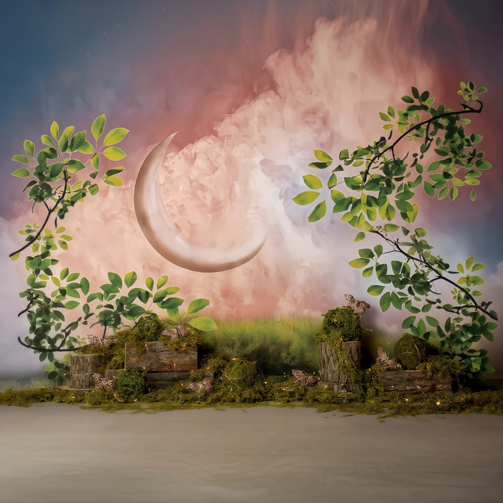 Kids Photo Backdrop Enchanted Crescent Moon Garden Newborn Backdrop UK MRR9-39