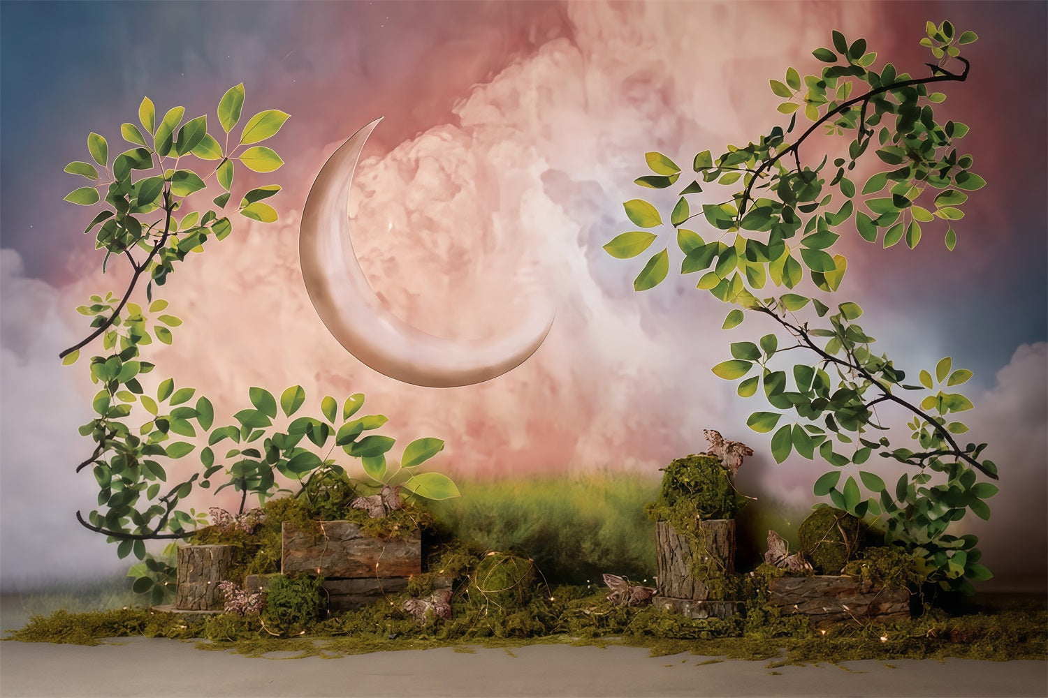 Kids Photo Backdrop Enchanted Crescent Moon Garden Newborn Backdrop UK MRR9-39