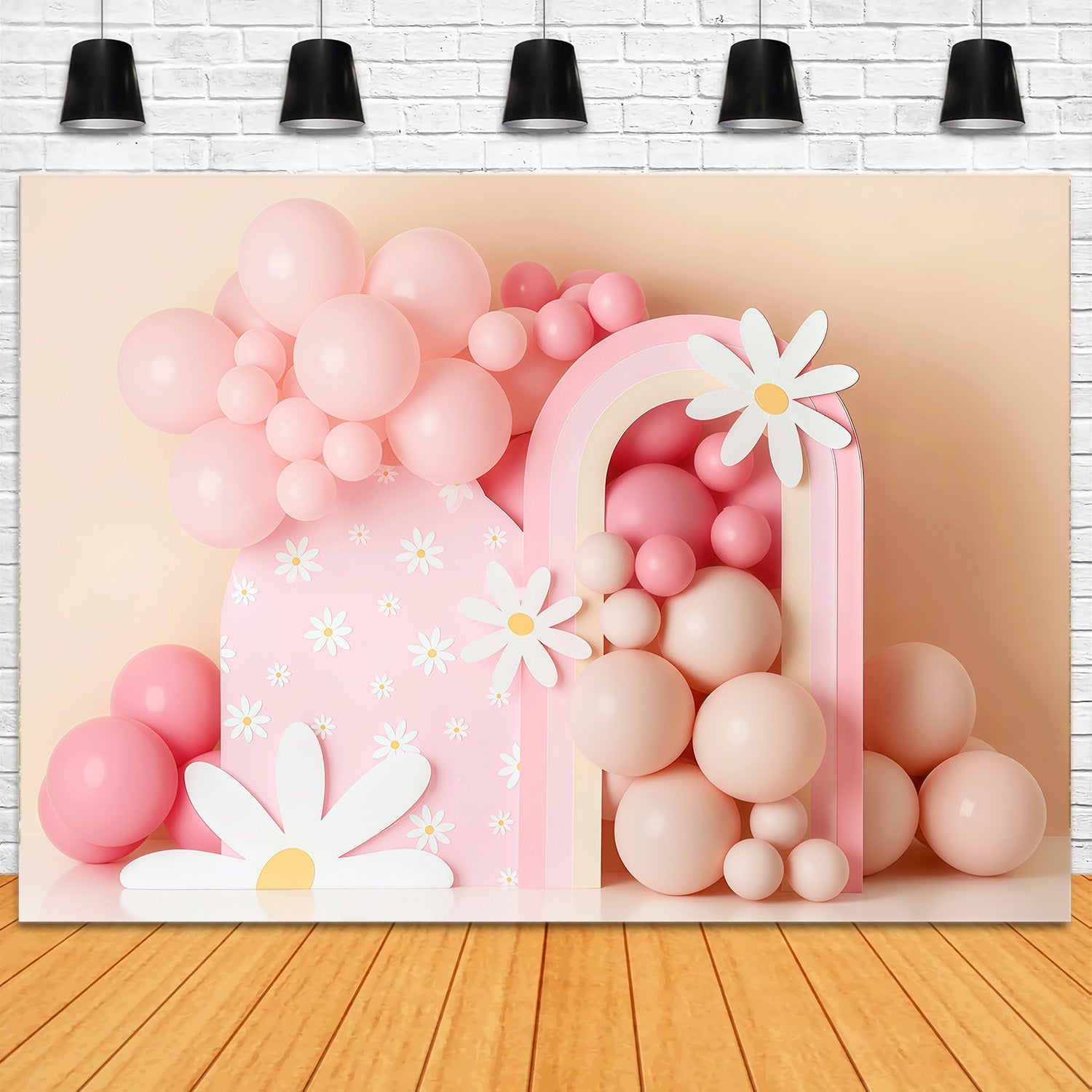 Cake Smash Backdrop Pink Daisy Balloon Rainbow Birthday Photo Backdrop UK MRR9-40
